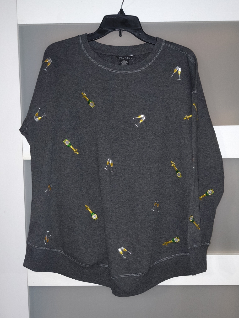 Women's Charcoal Gray Champagne Embroidered Sweatshirt by WILD KISS